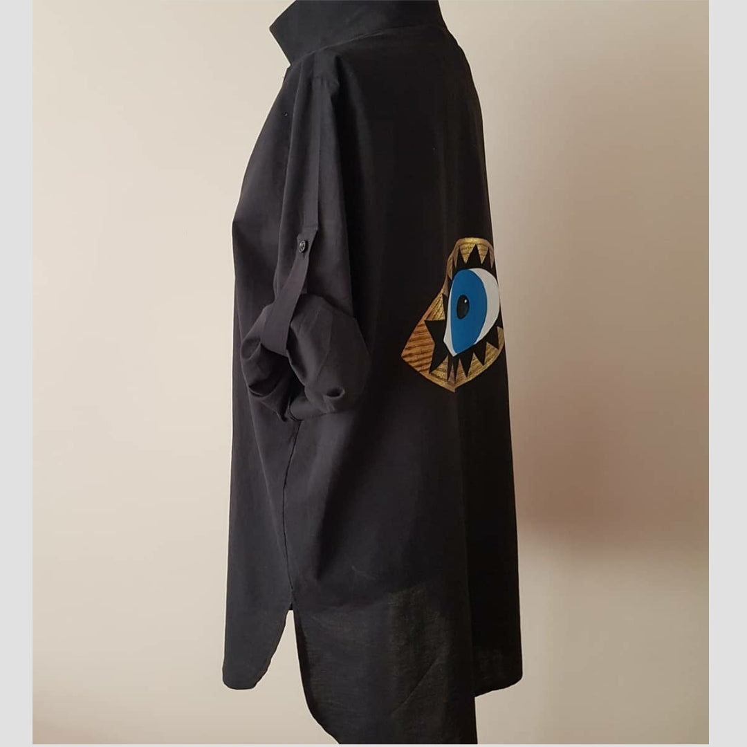 Black Evil Eye Shirt Dress | Protective Symbol Statement Wear