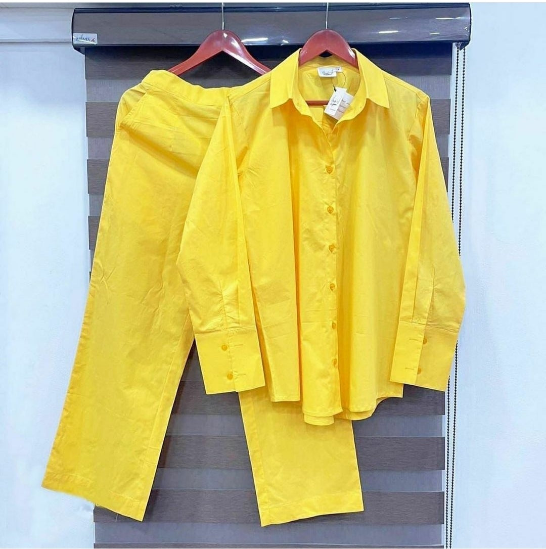 Sunshine Yellow Shirt & Pant Co-ord Set | Cotton Two-Piece for Women