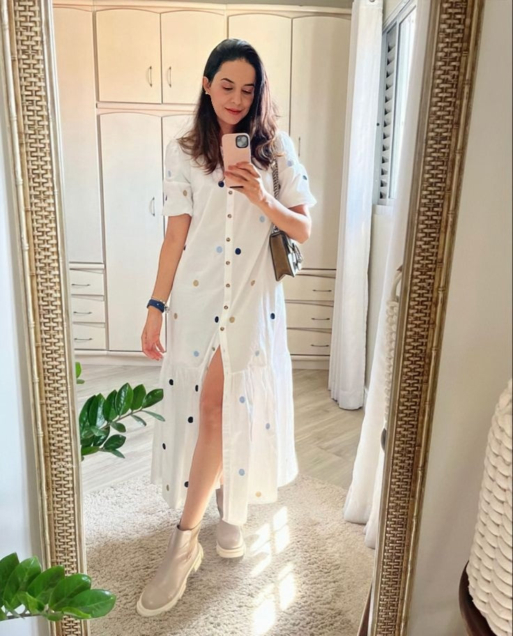 Polka Breeze Cotton Shirt Dress