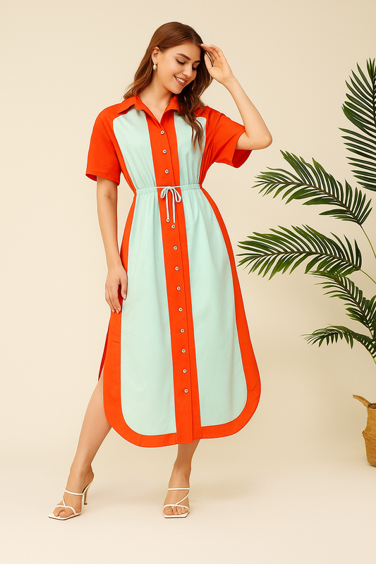 Mint Edge Colorblock Midi Dress