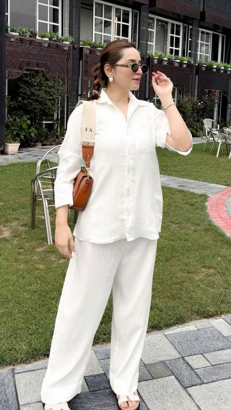 White Shirt & Pant Co-ord Set | Classic Cotton Two-Piece for Women