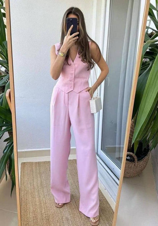 Rose Reverie Power Vest & Wide-Leg Pant Co-ord Set