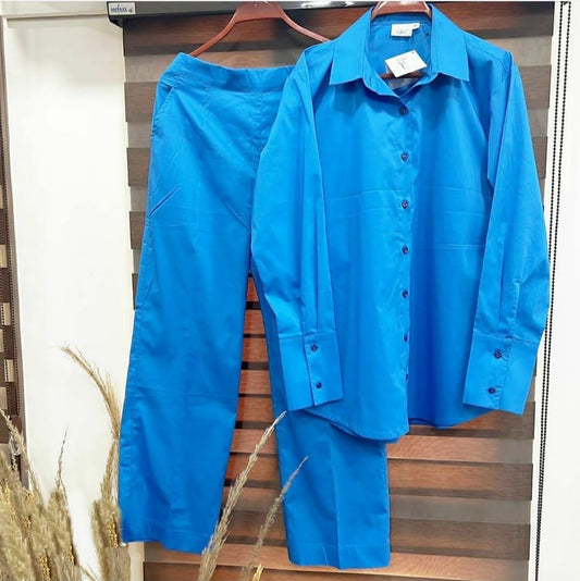 Blue Shirt & Pant Co-ord Set | Premium Cotton Co-ords for Women
