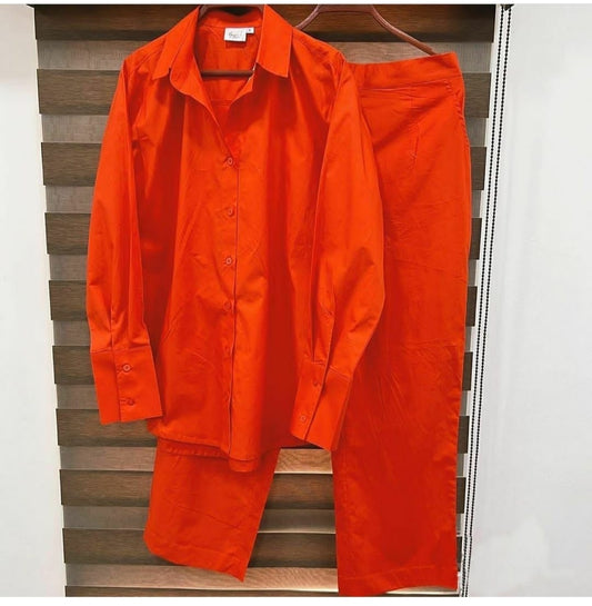 Orange Shirt & Pant Co-ord Set | Bold Cotton Co-ords for Women