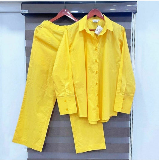 Sunshine Yellow Shirt & Pant Co-ord Set | Cotton Two-Piece for Women