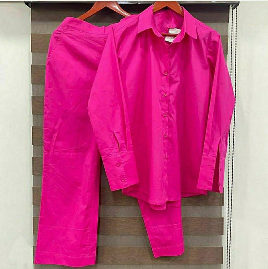 Hot Pink Shirt & Pant Co-ord Set | Bold & Stylish Cotton Two-Piece for Women
