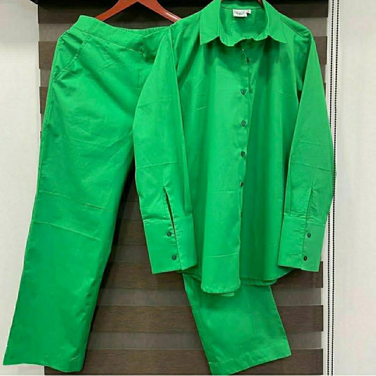 Bold Green Shirt & Pant Co-ord Set | Women's Smart Casual Two-Piece
