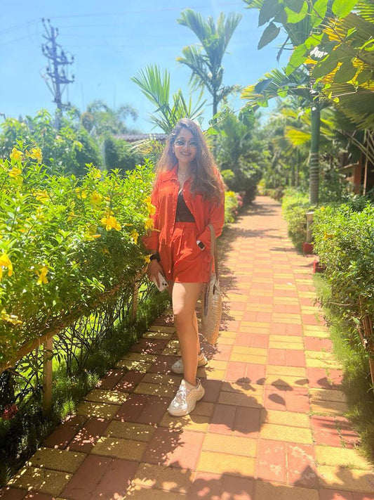 Orange Co-ord Set – Shirt & Shorts Combo