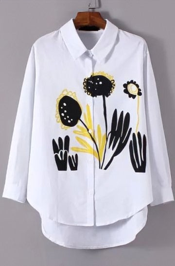 White Floral Abstract Shirt with Hand painted Print.