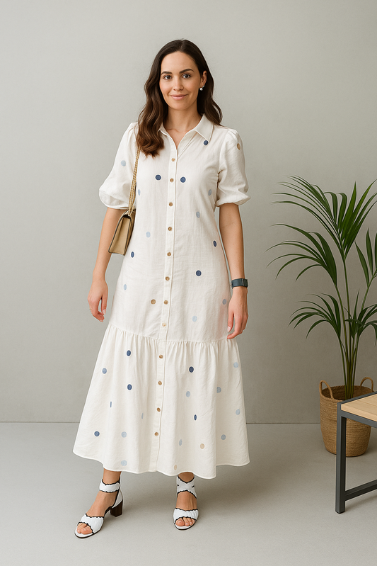 Polka Breeze Cotton Shirt Dress