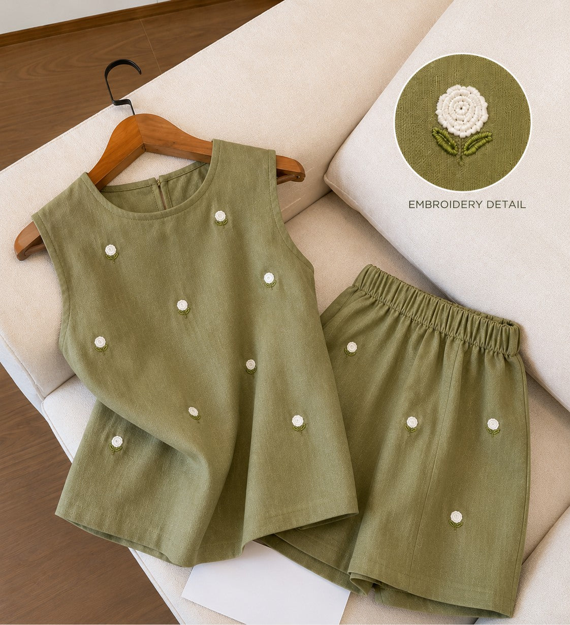 Olive-green-embroidered-cotton-coord-set-women