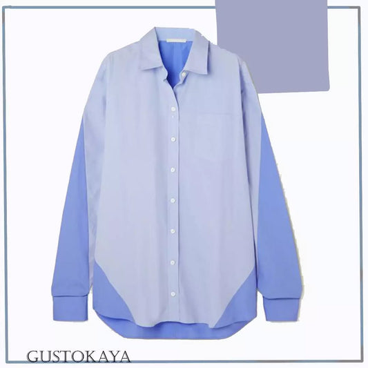 Two-Tone Blue Oversized Button-Down Shirt – Contemporary Colorblock Design