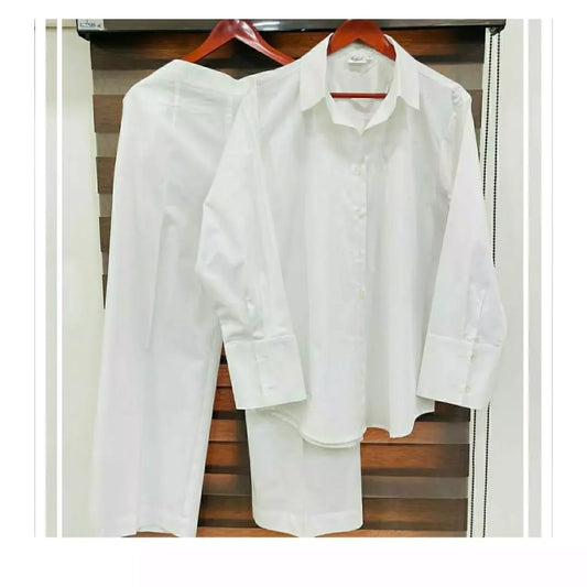 White Shirt & Pant Co-ord Set | Classic Cotton Two-Piece for Women