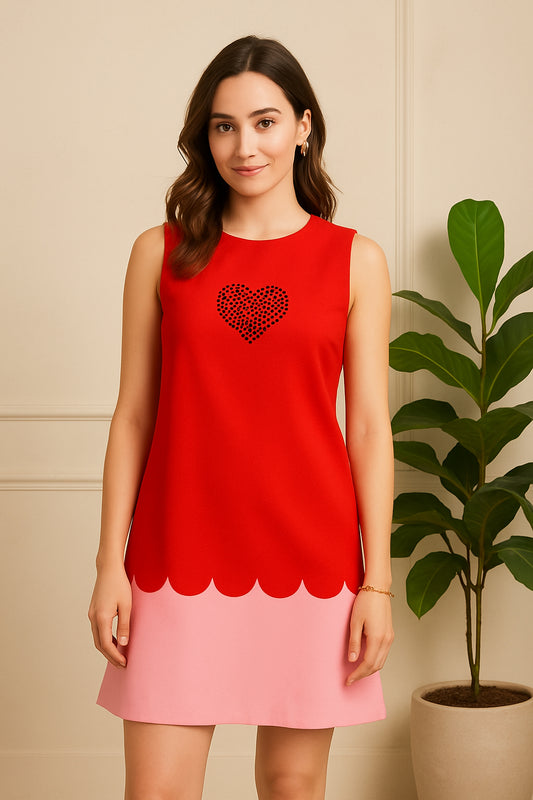 Sweetheart Scallop Hem Mini Dress